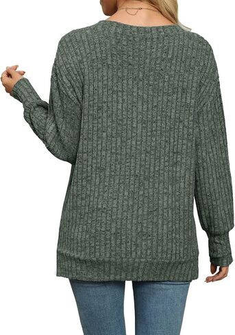 Womens Sweaters V Neck Long Sleeve Shirts Loose Casual Fall Fashion Sweatshirts in Saudi Arabia
