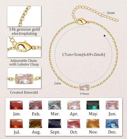 MJust Gold Birthstone Bracelets for Women Link Birthstone Bracelets Jewelry Birthday Gifts Valentine's Day Mother's Day Gifts for Mom Wife Anniversary Jewelry in Kuwait