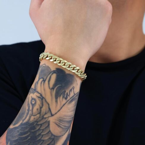 Nuragold 14K Yellow Gold Miami Cuban Link Chain Bracelet/Lengths 7" 7.5" 8" 8.5" 9" / Widths 3mm - 12.5mm / Italian Made Jewelry for Men and Women in Kuwait