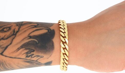 Nuragold 14K Yellow Gold Miami Cuban Link Chain Bracelet/Lengths 7" 7.5" 8" 8.5" 9" / Widths 3mm - 12.5mm / Italian Made Jewelry for Men and Women in Kuwait