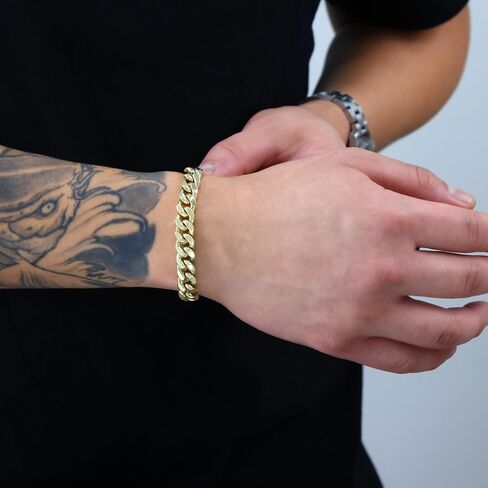 Nuragold 14K Yellow Gold Miami Cuban Link Chain Bracelet/Lengths 7" 7.5" 8" 8.5" 9" / Widths 3mm - 12.5mm / Italian Made Jewelry for Men and Women in Kuwait