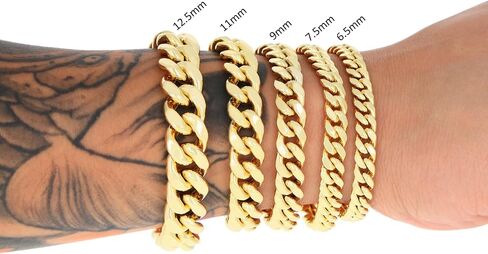 Nuragold 14K Yellow Gold Miami Cuban Link Chain Bracelet/Lengths 7" 7.5" 8" 8.5" 9" / Widths 3mm - 12.5mm / Italian Made Jewelry for Men and Women in Kuwait