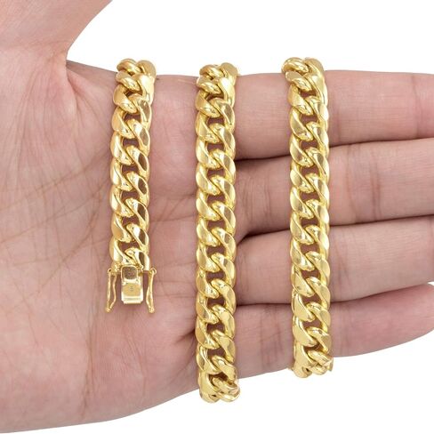 Nuragold 14K Yellow Gold Miami Cuban Link Chain Bracelet/Lengths 7" 7.5" 8" 8.5" 9" / Widths 3mm - 12.5mm / Italian Made Jewelry for Men and Women in Kuwait
