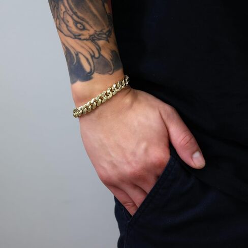 Nuragold 14K Yellow Gold Miami Cuban Link Chain Bracelet/Lengths 7" 7.5" 8" 8.5" 9" / Widths 3mm - 12.5mm / Italian Made Jewelry for Men and Women in Kuwait