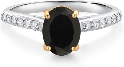 Gem Stone King 10K Yellow and White Gold Black Onyx and White Lab Grown Diamond Engagement Ring For Women (1.78 Cttw, Oval 8X6MM, Gemstone December Birthstone, Available In Size 5, 6, 7, 8, 9) in Saudi Arabia