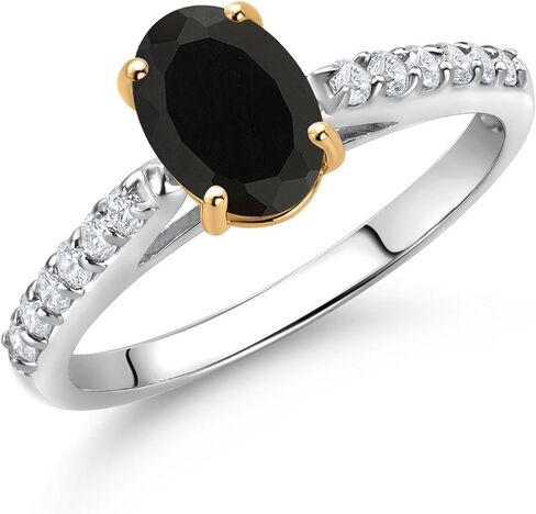 Gem Stone King 10K Yellow and White Gold Black Onyx and White Lab Grown Diamond Engagement Ring For Women (1.78 Cttw, Oval 8X6MM, Gemstone December Birthstone, Available In Size 5, 6, 7, 8, 9) in Saudi Arabia