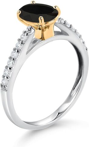 Gem Stone King 10K Yellow and White Gold Black Onyx and White Lab Grown Diamond Engagement Ring For Women (1.78 Cttw, Oval 8X6MM, Gemstone December Birthstone, Available In Size 5, 6, 7, 8, 9) in Saudi Arabia