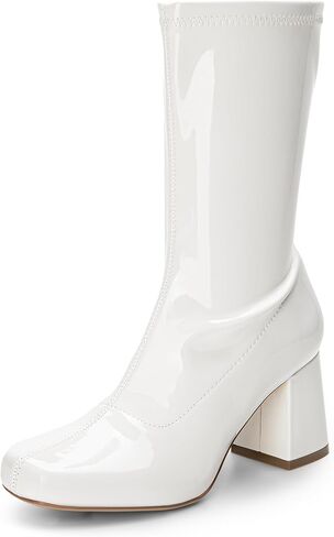 DREAM PAIRS Women's Go Go Boots Mid Calf Low Block Heel Boots Zipper Square Toe Ankle Boots For Party Cosplay Dance in Saudi Arabia
