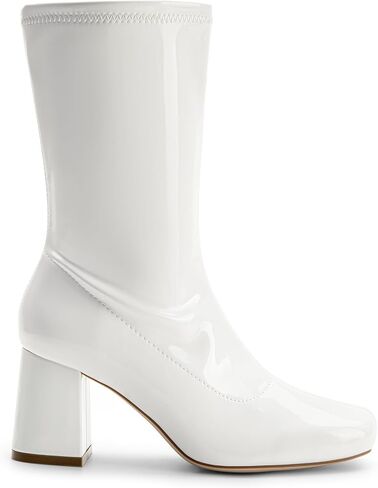 DREAM PAIRS Women's Go Go Boots Mid Calf Low Block Heel Boots Zipper Square Toe Ankle Boots For Party Cosplay Dance in Saudi Arabia