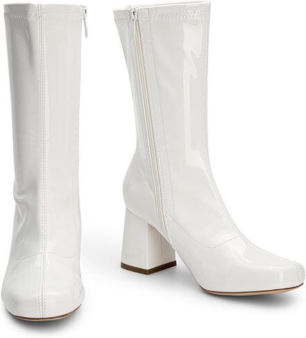 DREAM PAIRS Women's Go Go Boots Mid Calf Low Block Heel Boots Zipper Square Toe Ankle Boots For Party Cosplay Dance in Saudi Arabia