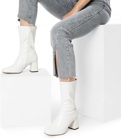 DREAM PAIRS Women's Go Go Boots Mid Calf Low Block Heel Boots Zipper Square Toe Ankle Boots For Party Cosplay Dance in Saudi Arabia