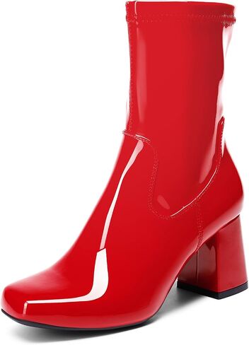 DREAM PAIRS Women's Go Go Boots Mid Calf Low Block Heel Boots Zipper Square Toe Ankle Boots For Party Cosplay Dance in Saudi Arabia