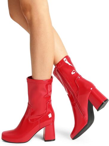 DREAM PAIRS Women's Go Go Boots Mid Calf Low Block Heel Boots Zipper Square Toe Ankle Boots For Party Cosplay Dance in Saudi Arabia