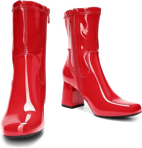 DREAM PAIRS Women's Go Go Boots Mid Calf Low Block Heel Boots Zipper Square Toe Ankle Boots For Party Cosplay Dance in Saudi Arabia