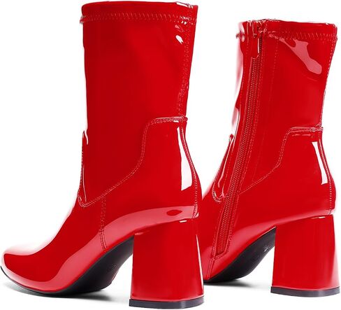 DREAM PAIRS Women's Go Go Boots Mid Calf Low Block Heel Boots Zipper Square Toe Ankle Boots For Party Cosplay Dance in Saudi Arabia
