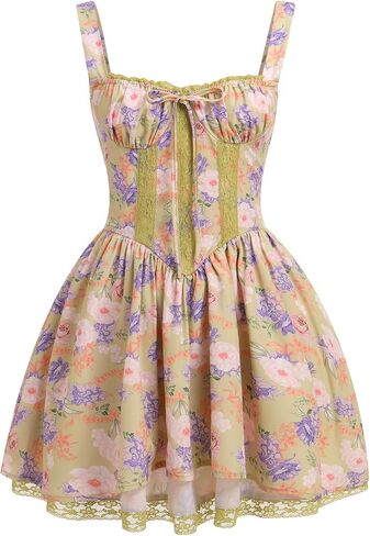 Corset Dresses for Women Spaghetti Straps Short Mini Floral Lace Bustier Dress Summer Boho Sundress in Saudi Arabia