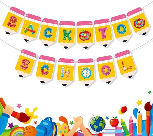 Back to School Banner Pencil Banner Welcome Back to School Decorations First Day of School Banner Classroom Welcome Banner First Day of School Kindergarten Preschool Classroom Decor in Saudi Arabia