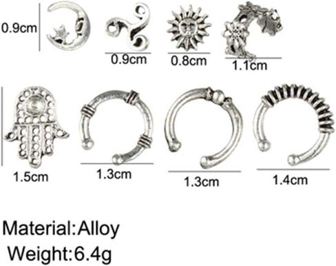 بوهو القمر الأذن مسمار مجموعة خمر الفضة الكفة الأقراط الشمس زهرة متعددة الأقراط مسمار الأذن مجوهرات للنساء (8 قطعة) in Kuwait