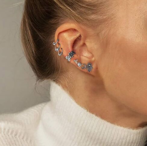 بوهو القمر الأذن مسمار مجموعة خمر الفضة الكفة الأقراط الشمس زهرة متعددة الأقراط مسمار الأذن مجوهرات للنساء (8 قطعة) in Kuwait