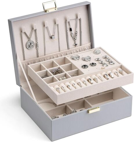 Vlando 2 Layer Jewelry Box Large Jewelry Organizer for Women Removable Jewelery Tray for Necklace Earrings Rings Bracelets Jewelry Boxes Mothers Day Gifts for Mom Wife (Light Pink) in Saudi Arabia