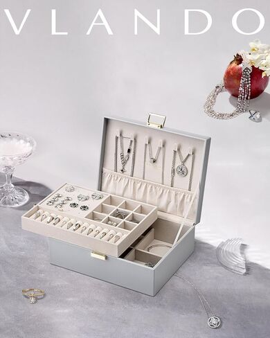Vlando 2 Layer Jewelry Box Large Jewelry Organizer for Women Removable Jewelery Tray for Necklace Earrings Rings Bracelets Jewelry Boxes Mothers Day Gifts for Mom Wife (Light Pink) in Saudi Arabia