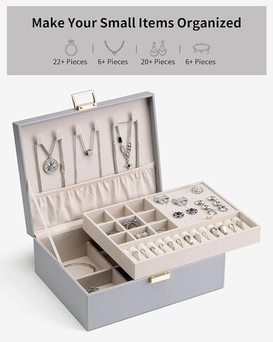 Vlando 2 Layer Jewelry Box Large Jewelry Organizer for Women Removable Jewelery Tray for Necklace Earrings Rings Bracelets Jewelry Boxes Mothers Day Gifts for Mom Wife (Light Pink) in Saudi Arabia