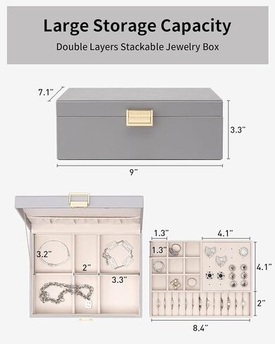 Vlando 2 Layer Jewelry Box Large Jewelry Organizer for Women Removable Jewelery Tray for Necklace Earrings Rings Bracelets Jewelry Boxes Mothers Day Gifts for Mom Wife (Light Pink) in Saudi Arabia