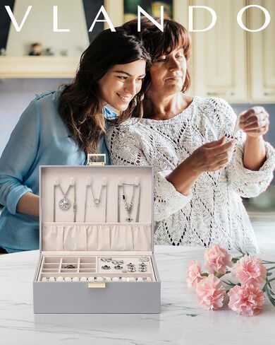 Vlando 2 Layer Jewelry Box Large Jewelry Organizer for Women Removable Jewelery Tray for Necklace Earrings Rings Bracelets Jewelry Boxes Mothers Day Gifts for Mom Wife (Light Pink) in Saudi Arabia