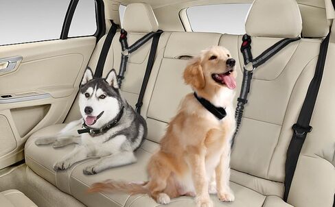 YAOHDAO Dog Seat Belt Harness for Car, Restraint Adjustable with Elastic Bungee Buffer Headrest for Vehicle, 360° Swivel Carabiner Nylon Pet Safety Seat Belts Heavy Duty Car Harness for Dogs (Black) in Saudi Arabia