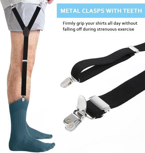 1 Pair Shirt Stays for Men, Adjustable Elastic Dress Shirt Garters Holder Straps with Non-slip Clips Y-Style Shirt Stays in Saudi Arabia