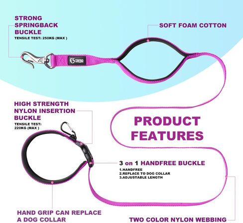 TSPRO 3-in-1 Heavy Duty Tactical Hands Free Dog Leash, Dual Padded Handles in Saudi Arabia