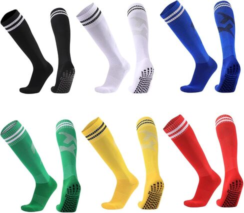 6 Pairs Kids Soccer Socks, Striped Knee High Tube Socks, Grip Soccer Socks with Anti-slip Grip Pads for Kids Boys Girls Youth 6-12 Years Old in Saudi Arabia