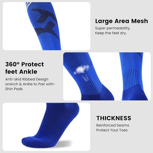 6 Pairs Kids Soccer Socks, Striped Knee High Tube Socks, Grip Soccer Socks with Anti-slip Grip Pads for Kids Boys Girls Youth 6-12 Years Old in Saudi Arabia