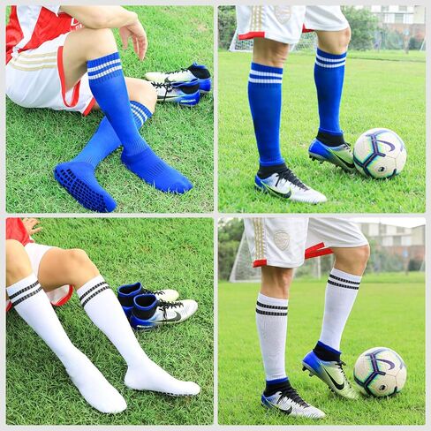6 Pairs Kids Soccer Socks, Striped Knee High Tube Socks, Grip Soccer Socks with Anti-slip Grip Pads for Kids Boys Girls Youth 6-12 Years Old in Saudi Arabia