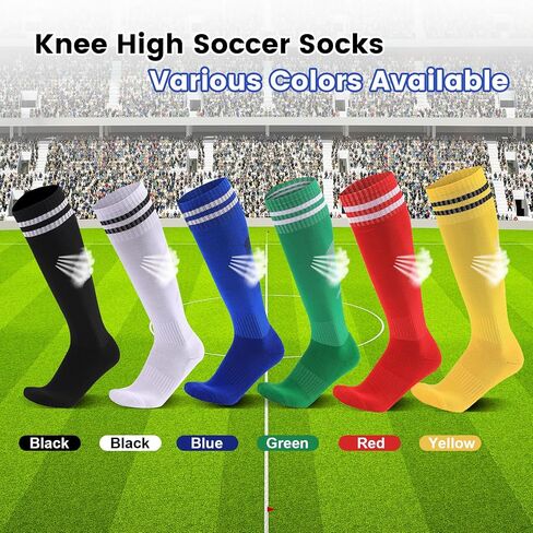 6 Pairs Kids Soccer Socks, Striped Knee High Tube Socks, Grip Soccer Socks with Anti-slip Grip Pads for Kids Boys Girls Youth 6-12 Years Old in Saudi Arabia