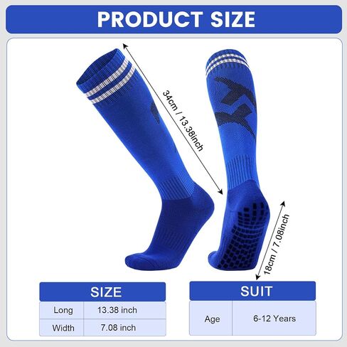 6 Pairs Kids Soccer Socks, Striped Knee High Tube Socks, Grip Soccer Socks with Anti-slip Grip Pads for Kids Boys Girls Youth 6-12 Years Old in Saudi Arabia