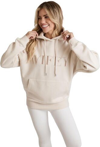 Wifey Embroidered Hoodie Champagne, Newlywed Honeymoon Oversized Pullover, Wedding, Anniversary or Birthday Gift in Saudi Arabia