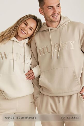 Wifey Embroidered Hoodie Champagne, Newlywed Honeymoon Oversized Pullover, Wedding, Anniversary or Birthday Gift in Saudi Arabia