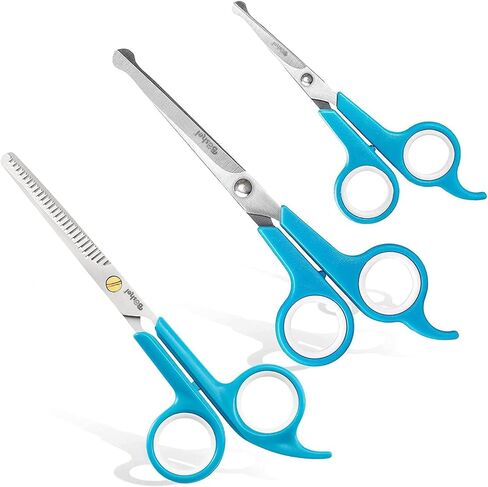 BOSHEL 2 Pc Dog Grooming Scissors for Dogs at Home, Dog Scissors for Grooming with Safety Round Tips, Professional Dog Grooming Scissors Set, Pet Grooming Shears Set for Dogs & Cats, Pet Scissors Kit in Kuwait