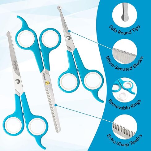 BOSHEL 2 Pc Dog Grooming Scissors for Dogs at Home, Dog Scissors for Grooming with Safety Round Tips, Professional Dog Grooming Scissors Set, Pet Grooming Shears Set for Dogs & Cats, Pet Scissors Kit in Kuwait