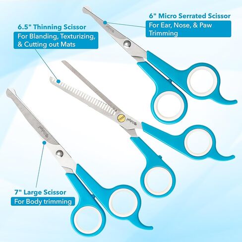 BOSHEL 2 Pc Dog Grooming Scissors for Dogs at Home, Dog Scissors for Grooming with Safety Round Tips, Professional Dog Grooming Scissors Set, Pet Grooming Shears Set for Dogs & Cats, Pet Scissors Kit in Kuwait