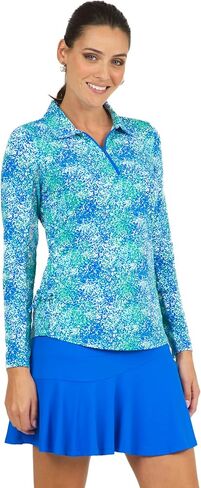IBKUL Athleisure Wear واقي من الشمس UPF 50+ Icefil Cooling Tech رذاذ طلاء طباعة قابل للتعديل طول كم طويل بولو - 48542 طلاء بخاخ أزرق/أخضر XS in Kuwait