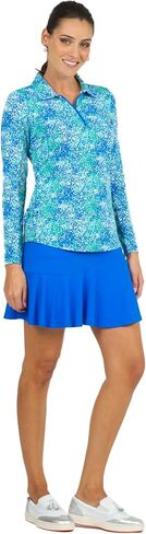 IBKUL Athleisure Wear واقي من الشمس UPF 50+ Icefil Cooling Tech رذاذ طلاء طباعة قابل للتعديل طول كم طويل بولو - 48542 طلاء بخاخ أزرق/أخضر XS in Kuwait