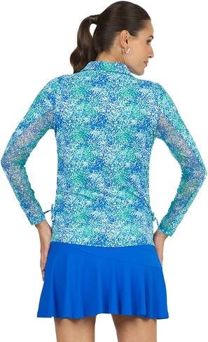 IBKUL Athleisure Wear واقي من الشمس UPF 50+ Icefil Cooling Tech رذاذ طلاء طباعة قابل للتعديل طول كم طويل بولو - 48542 طلاء بخاخ أزرق/أخضر XS in Kuwait
