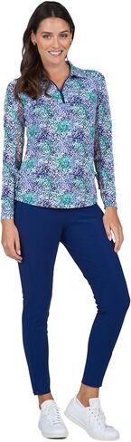 IBKUL Athleisure Wear واقي من الشمس UPF 50+ Icefil Cooling Tech رذاذ طلاء طباعة قابل للتعديل طول كم طويل بولو - 48542 طلاء بخاخ أزرق/أخضر XS in Kuwait