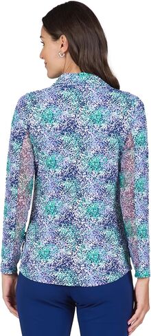 IBKUL Athleisure Wear واقي من الشمس UPF 50+ Icefil Cooling Tech رذاذ طلاء طباعة قابل للتعديل طول كم طويل بولو - 48542 طلاء بخاخ أزرق/أخضر XS in Kuwait