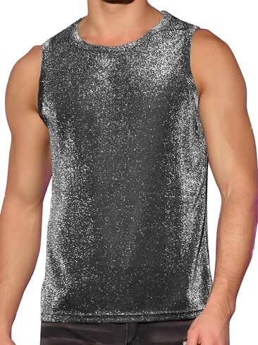 Lars Amadeus Glitter Tank Top for Men's Slim Fit Sleeveless Disco See Through Sparkly Vest in Saudi Arabia