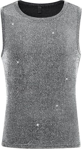 Lars Amadeus Glitter Tank Top for Men's Slim Fit Sleeveless Disco See Through Sparkly Vest in Saudi Arabia
