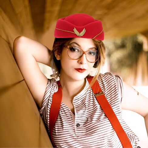 BESTOYARD Stewardess Hat Wool Cap Flight Attendant Hat Stewardess Cap for Costume Cosplay Costume Accessories (Red) in Kuwait