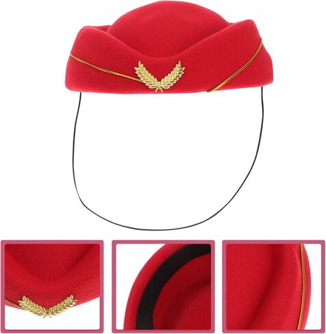 BESTOYARD Stewardess Hat Wool Cap Flight Attendant Hat Stewardess Cap for Costume Cosplay Costume Accessories (Red) in Kuwait